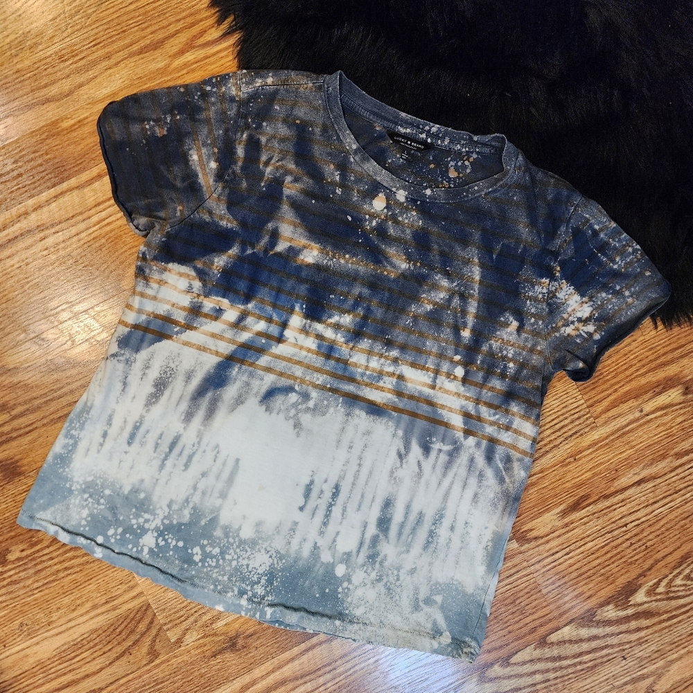 Lucky Brand Custom Reverse Dyed Tie Dye Women's Baby Tee Blue and White Size L